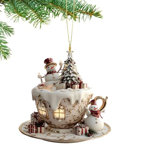 Biniveil Decorazioni per Albero di Natale | Decorazioni Natalizie in Acrilico - Appendice Acrilica Casa della Neve 2D Forma Tazza Caffè per Uomo Donna Giovane Comodino Postazione Libreria Casa Borsa