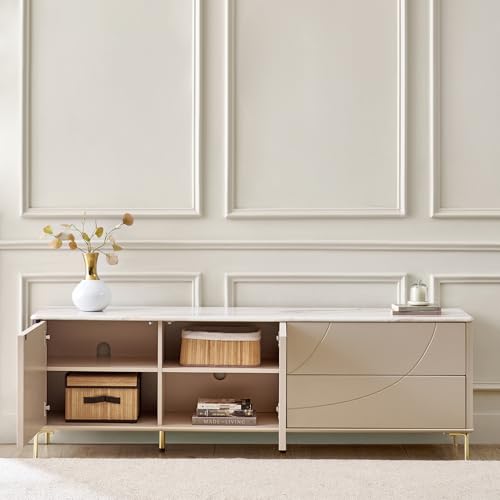Image of Home Centre | Monalisa Faux TV Units | TV Unit for Living Room | Engineered Wood, Marble Top | Brown | 1 Year Warranty