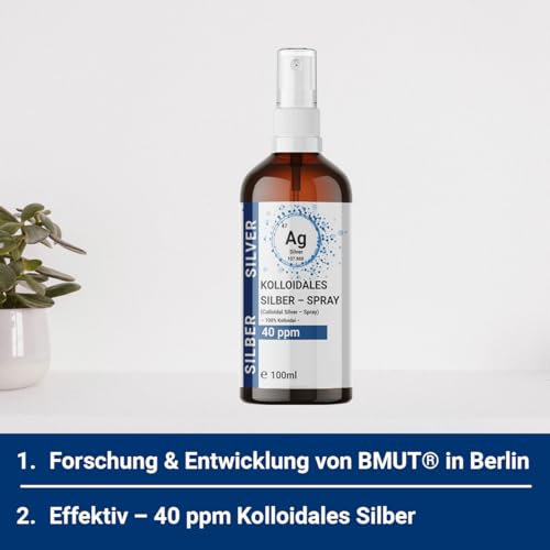 1x 100ml Kolloidales Silber Spray (40 ppm) in Braunglasflasche – Sprühflasche | Silberwasser | Reinstwasser