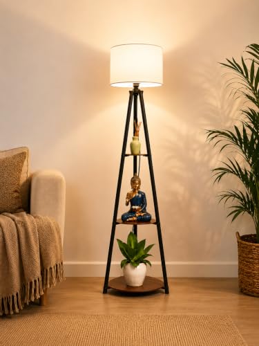 Crosscut Furniture LED Tripod Floor Lamp with 3 Shelves, Cotton W...