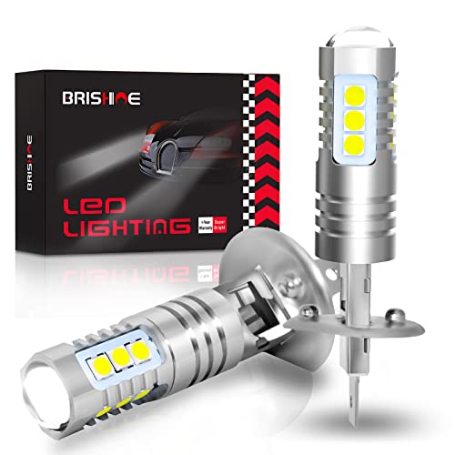BRISHINE H1 LED Fog Light Bulbs 6000K Xenon White, Extremely Bright 3030 Chips H1 LED Bulbs with Projector for Car Fog Lights, Daytime Running Lights DRL (Pack of 2)