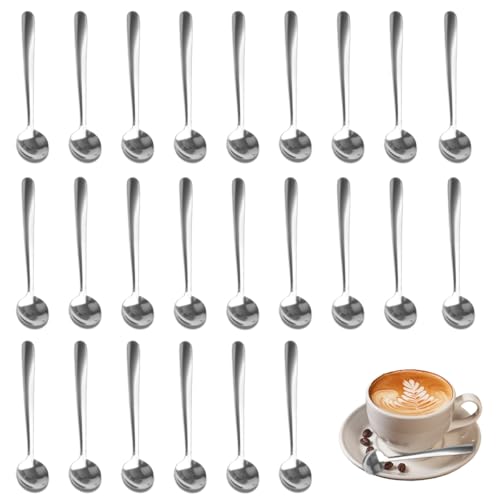 24 Stück Löffel Klein Set, 13cm Kaffeelöffel aus Edelstahl, Kleine Edelstahllöffel für Gewürzgläser, Poliert Espressolöffel Mini, Runde Griffe Dessertlöffel Teelöffel für Küche, Restaurants, Haushalte