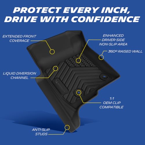 Image of Michelin Vehicle Mats for 2011-2014 Ford F-150 SuperCrew Cab Bucket Seat | Floor Mats Fit with Flow-Through Console /Carpet Floor, Not fit SuperCab /RegularCab, All-Weather TPE Custom Fit Liner, Premier