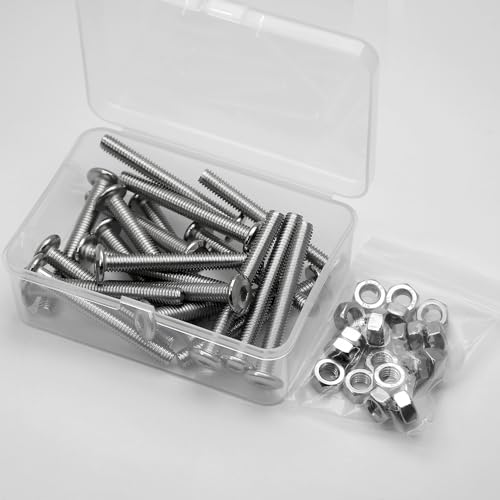 (20 pcs) M6 x 40mm Flat Round Hexagon Socket Head Screws Bolts and Nuts Set 304 Stainless Steel 18-8, Silver, M6x40mm (20 Pieces) - Image 3