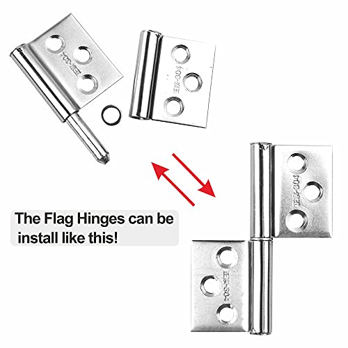 10Pack 3 Inch Lift Off Hinges Flag Hinges 304 Stainless Steel, Lift Off Hinge With Screws Detachable Door Hinge Left Handed Hinges For Cabinet Furniture Hinges Closet Hinges(Sliver) #TOP2