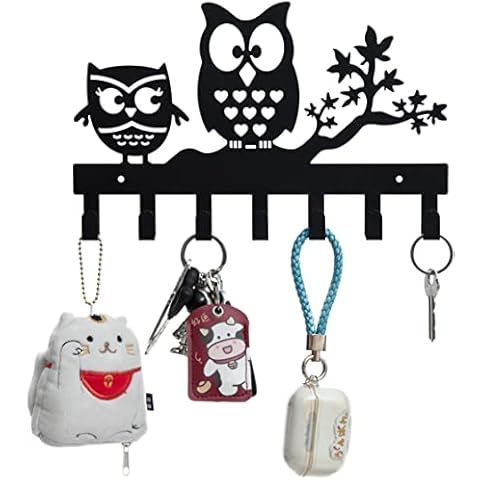 FairyCity Keys Holder for Wall Metal Vintage Owl Keys Hook-27cm*17cm Home Decor Key Hanger Decorative with 7 Hooks Black Cover