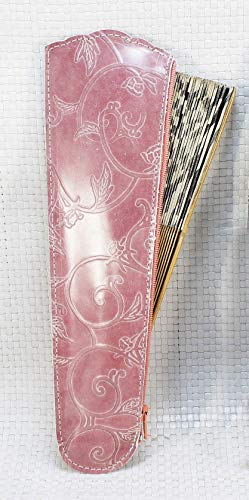 Funda de abanico rosa con cremallera lateral. Estuche de abanico con cremallera. Abaniquera de cuero.