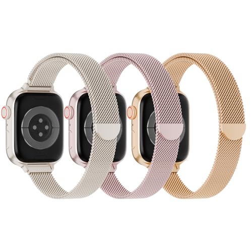 3 Pack Slim Metal Loop Compatible with Apple Watch Band 42mm 41mm 40mm 38mm 46mm 45mm 44mm 49mm Women Men, Thin Stainless Steel Magnetic Strap for iWatch Bands Series 11 10 9 8 SE 7 6 5 4 3 Ultra - image 1