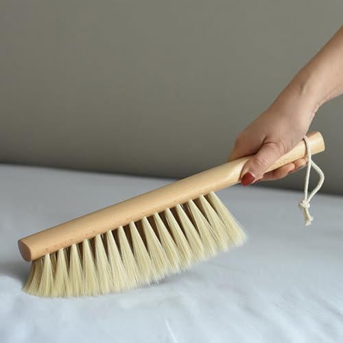 Image of Soft Foxtail Hand Broom Wood Handle for Shop Bench 14 inch (2pcs Yellow) | Soft Bristles Dust Brush for Flour Crumb Counter Upholstery Safa Bed Patio Furniture Garage Woodworking Fireplace Ash Cleanup