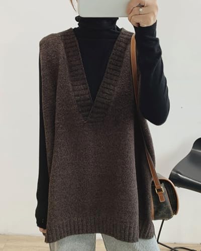 Image of Women's Casual Sweater Vest Sleeveless Knit Waistcoat Loose fit Pullover Sweaters