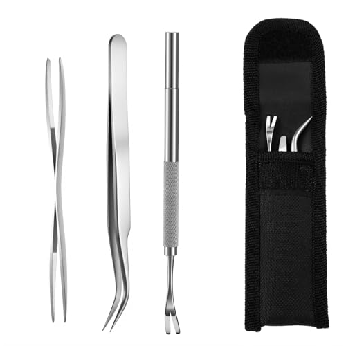 HJZHII 3PCS Tick Removal Tweezers, Stainless Steel Tick Remover for Human with Storage Bag Ticks Remover Safe Ticks Removers Kit for Human Pet Dog Cat Horses