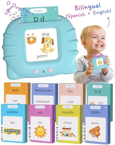 510 Words Spanish English Bilingual Talking Flash Cards for Toddlers 1-3, Pocket Speech Learning Montessori Toys for Kids, Sensory Therapy Preschool Educational Christmas Birthday Gifts for Boys Girls