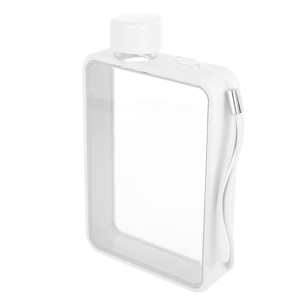 Bouteille d'eau Tasse à Eau Plate Bouteille d'eau en Plastique Transparente Bouteille d'eau carrée Bouteille d'eau Froide Sport en Plein air Bureau Bouteille d'eau Gourde(White)