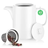 HOUSALE Teekanne Porzellan, Teeservice Chinesisch Keramik mit Sieb für Losen Tee, 1300ml Weiß Japanische Kanne