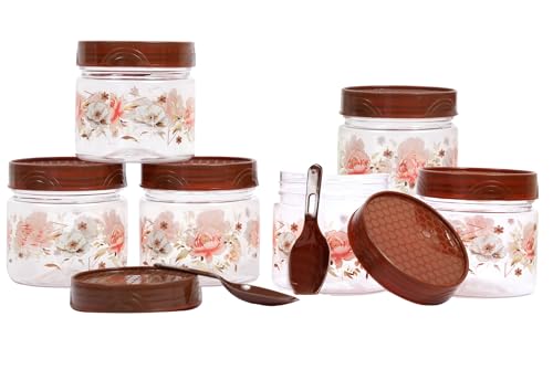 Image of 250 ml Set of 6 -Plastic Airtight Small Storage Container Boxes and Jar Kitchen Set - BPA-Free, Stackable Pantry Organizers for Kitchen Storage, Spices, Dry Fruits, Pulses (Brown)
