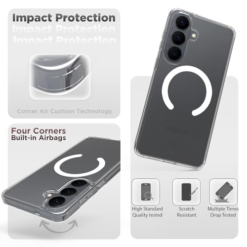 Image of RIGGEAR Shockproof Clear Hybrid Armor Magnetic Back Cover Case Compatible with MagSafe Accessories for Samsung Galaxy S26 Plus (Transparent PC and TPU Bumper)