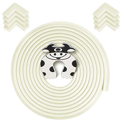 Rabofly Baby Proofing Edge & Corner Guards, [19.68ft Edge + 8 Corners] Furniture Bumper Cushion Table Edge Corner Protector Non Toxic and Safe for Fireplace, Stair, Cabinet, Countertop, Oyster White