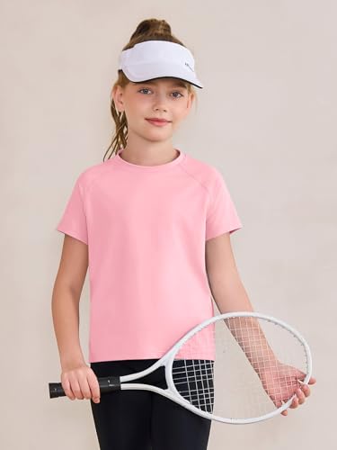 Image of Haloumoning Girls Athletic Shirts Short Sleeve Quick Dry T-Shirt Kids Summer Tee Tops 5-14Y