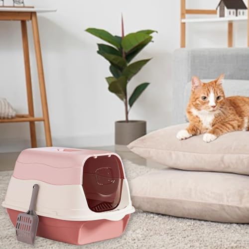 Arenero cerrado grande para gatos con tapa rosa miniatura 3