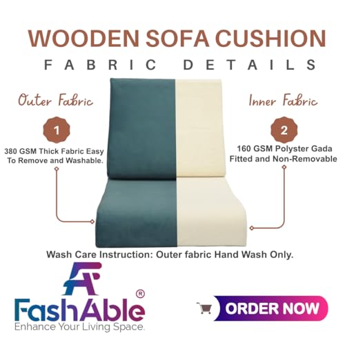 Image of Wooden Sofa Cushion Full Set of 10 for 5 Seater, 55 Density PU Foam, & Fully Customizable-Cushion for Wooden Sofa with Washable Fabric and Inner Fabric 3+1+1 (Winsor tan)