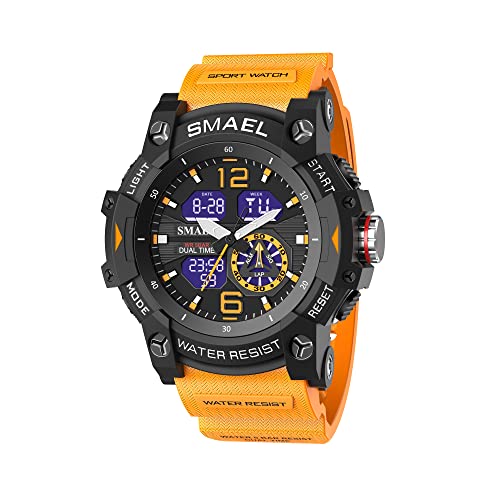Watch For Men Digital Watch Dual Time Date Chronograph Analog Stopwatch Alarm Quartz Watch For Men Military Luminous 5Atm Waterproof Sports Men Wristwatch Watch For Casual Life Business Work Orange #TOP4