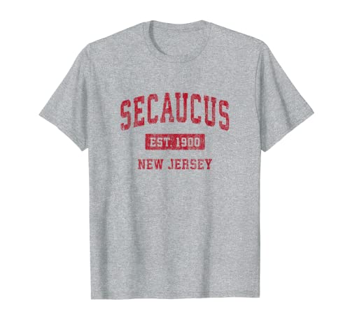 Secaucus New Jersey NJ Vintage Diseño Deportivo Rojo Camiseta