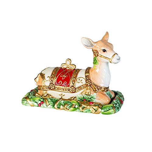 Fitz and Floyd Yuletide Holiday Ceramic Reindeer Covered Butter, Green