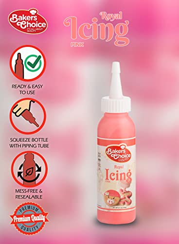 Pink Cookie Icing - Ready To Use Royal Icing For Cookies - Decorating Icing Squeeze Bottles With Piping Tube For Cookies, Cakes, Cupcakes And Treats - 3.7 Oz. - Baker’s Choice #TOP1