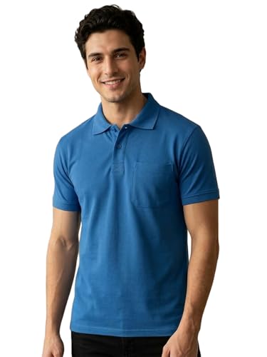 Image of Lux Cozi Men's Polo T-Shirt Regular Fit Half Sleeves with Pocket | Cotton Blend Polo Neck Collar T-Shirt for Men | Casual, Office Comfortable Breathable T-Shirt | Stylish Plain Tee
