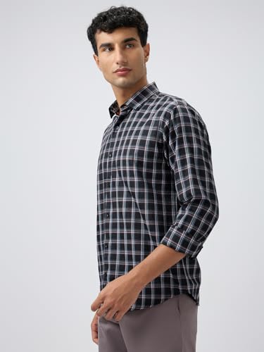 Image of Park Avenue Men Slim Fit Checks Pattern Poly Cotton Blend Semi Cutaway Collar Full Sleeve Casual Shirt