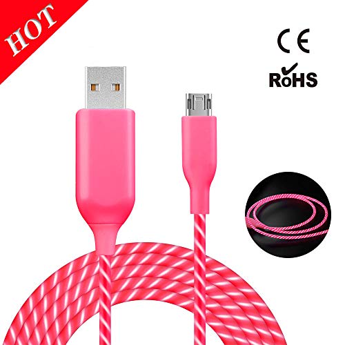 Micro USB Cable, MKDGO 3ft Round 360 Degree Visible Flowing LED EL Light Up Fast Charge Cable Sync Data Cord Tangle Free for Samsung, Nexus, LG, Motorola, Android Smartphones and More - Pink Light
