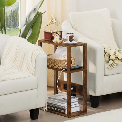 23.6" YUFAM 3-Tier Narrow Nightstand w/ Charging Station - image 5