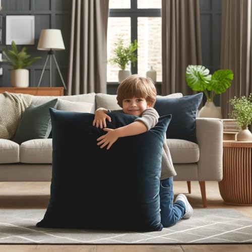 Big Size 28x28 Inches Throw Pillow Cases Cozy Soft Velvet Square Decorative Pillow Covers for Farmhouse Home Décor(Dark Blue)