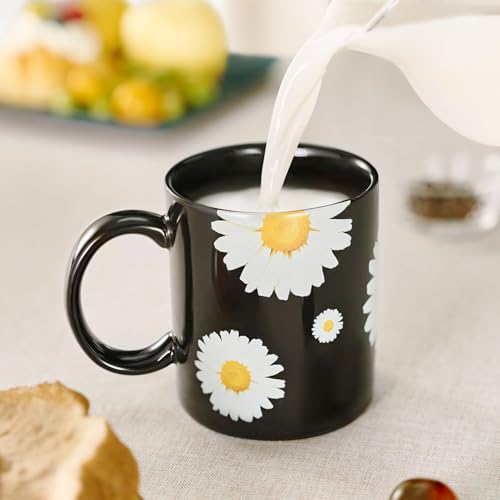 Taza de cerámica negra floral de 12 oz miniatura 6