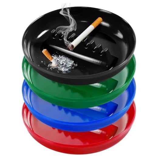 Grovind Plastic Ashtrays for Cigarettes and Cigars, Indoor Outdoor Ash Tray Large Size Tabletop Ashtray Decor for Home Office Restaurant Patio Bar - Pack of 4 Colors Mixed (Black/Blue/Green/Red)