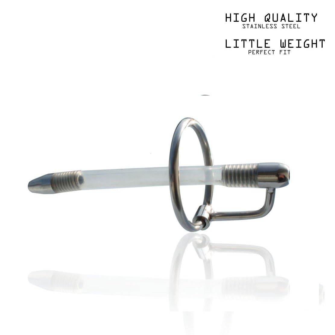 FOPS Dilatatore Uretrale Maschile 12 cm Ø0,6-0,75 cm in Acciaio Inox e Silicone con 2 Anelli Ø2,5-3,1 cm - Sonda Uretrale Plug Pene per Sounding BDSM Principianti e Esperti N16-14
