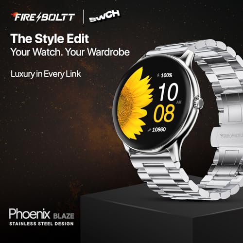 Image of Fire‑Boltt Phoenix Pro Round Smart Watch 1.39″ Display with Bluetooth Calling,AI Voice Assistant,SpO2 & Heart Rate Monitor, 120+ Sports Modes,IP67 Waterproof Metal Smart Watch for Men & Women - Silver