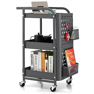 COSTWAY キッチンワゴン キャスター付き 3段 調味料ラック 収納ワゴン ラック キッチンカート 有孔ボード 収納かご付き フック付き 多機能 小物 食品 調味料 浴室 台所 冷蔵庫横 洗面所 幅52x奥行33x高さ75cm ス...