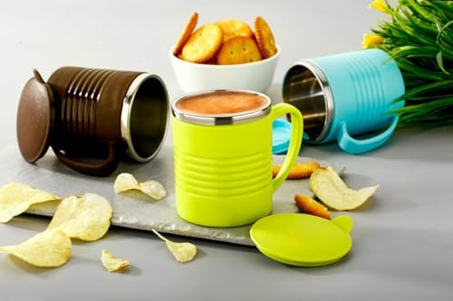 Image of Stylish Coffee Mug - Plastic Double Wall Insulated Stainless Steel Coffee & Tea Cup with lid & Handle for Office, Home & Restaurant, Ideal Tea Mug Gift for Friends, Kids & Adults(Multicolor)