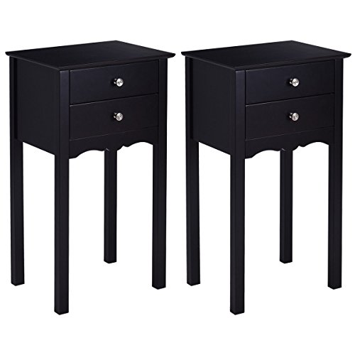 Giantex 2 Pcs End Table w/ 2 Drawers Side Table Nightstand Multi-Purpose Accent Table Living Room Bedroom Home Furniture (2, Black)