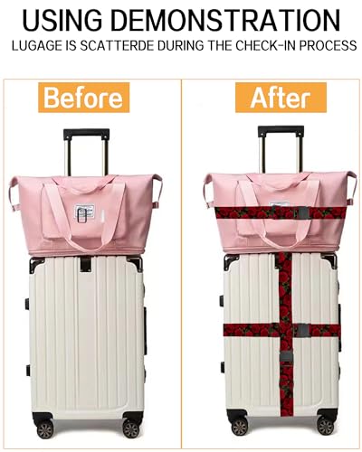 Image of Luggage Straps for Suitcases, Adjustable Travel Belt, Durable Wide Luggage Strap, Cute Suitcase Strap Identifiers with Buckle, Bag Straps for Luggage, Luxury Roses