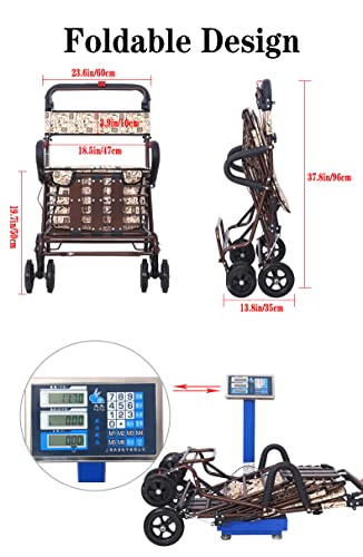 O·Lankeji Einkaufstrolley Mit Sitz Klappbarer Einkaufstrolley Auf Rädern Robuster Seniorentrolley Mobile Walker Einkaufsgeschenk Für Eltern (Color : Wine Red) – Bild 7