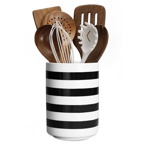 Porte-ustensiles En Céramique Blanc - Design à Relief, Capacité 750ml - Organisateur De Comptoir De Cuisine