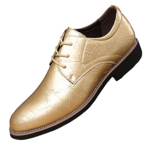 Men's Textured Chunky Low Heel Oxfords Fashion Pointed Toe Breathable Slip-On Anti-Slip Lace Up Business Formal Loafers for Prom Wedding Shoes - Main Image