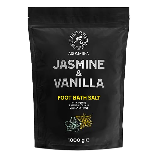 Sal de Baño para Pies Jazmín - Vainilla 1000g - Sal Marina Natural Baño de Pies - Aditivo para Baño de Pies con Aceite Esencial de Jazmín y Extracto de Vainilla - Cuidado de Pies - Pedicura