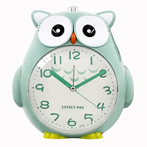 Chesoon Kids Despertador con luz Nocturna 4" Búho Verde Lindo Dibujos Animados Escritorio Decoración de Cabecera Función Snooze Regalos de Cumpleaños para Estudiantes Cover