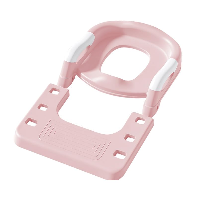 Réducteur Toilette Enfant avec Marche, Rehausseur Toilette Enfant avec PU-Coussin, Réducteur WC, Bébé de Siege, Réglable en Hauteur et Pliable,PVC (rose)