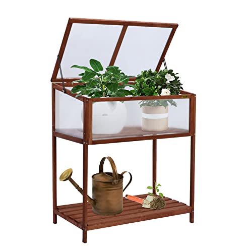 Kahoo Wooden Greenhouse With Shelf Poratble Cold Frame For Home Decor Patio Balcony Garden Backyard Farmhouse Flower #TOP2