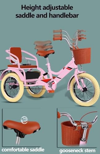 Tricycle Rickshaw with Pedals,Cruiser Tricycle with armrest for Toddler,Tandem Trike with Back seat,Front Wheel Brake,3 Wheels Bicycle with Back Basket - Thumbnail 3