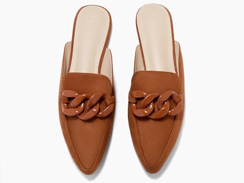Image of Juliet Holy Womens Mules Flats Pointed Toe Backless Loafers Slip on Metal Chain Slides